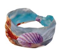 Summer Starfish and Seashell on the Beach in Sea Water Stretchy Headbands for Women, Non-Slip Hair Bands Fashion Sports Turban for Yoga Workout Daily Use