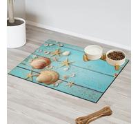 Summer Starfish Seashells Wood Pet Feeding Mat for Cat Dog Water Bowl Food Mats Starfish Pet Feeding Mats Absorbent Nti-Slip Contain Spills Protects Floors Placemat 43.1 x 76.2 cm