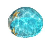 Summer Starfish Shell Beach Sea,Shower Cap Nightcap Double Layer Waterproof Elastic Bath Cap Reusable Hair Cap