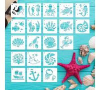 Summer Stencils for Painting, 20PCS 3 Inch Plastic Beach Stencils for Crafts Reusable, Small Stencils for Painting on Wood Canvas Rock, Funny Sea Life Stencils for Home Decor & DIY Projects