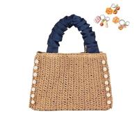 Summer Straw Tote Bag Women Raffia Woven Handbag Beach Purse Boho Basket | Vacation Resort Everyday Wear Straw Beach Handbag Pearl Basket Purse