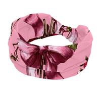 Summer Strawberries Bouquets and Bows Pink Background Stretchy Headbands for Women, Non-Slip Hair Bands Fashion Sports Turban for Yoga Workout Daily Use