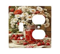 Summer Strawberry Light Switch Cover Plates/Outlet Covers, White Floral Design for Home Decor, Thermoplastic Wall Plates, Standard Size Toggle Duplex