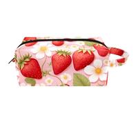 Summer Strawberry Seamless Pattern Women Cosmetic Bag Beauty Bag, Portable Hanging Travel Toiletry Bag, Leather Make Up Pouch Kids Pencil Case