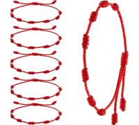 Summer String Bracelets Red Bracelet Red Cord Bracelet Adjustable Kabbalah Red Knot Evil Eye and Good Luck for Friendship 6 Pieces Bracelet