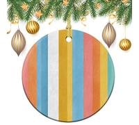 Summer Striped Fabric Vertical Stripes Christmas Tree Hanging Ornaments,2 Pieces, 7.2CM Round Double-Sided