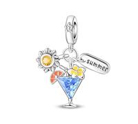 Summer Sun Cocktail Charm 925 Silver Charm Compatible with Pandora Charms, Trollbeads, Chamilia, Biagi and Many Other UK Charm Bracelets.