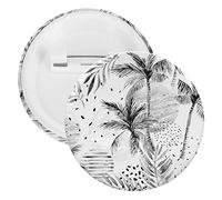 Summer Sun Seamless Tropical Palm Tree Leaves, Black Dots Rain Drops 1 PC Round Tinplate Badge, Badge Lapel Tie Pin, Lightweight Button Badge for Women Men Office Worker Teacher Student Decor