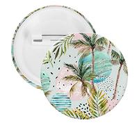 Summer Sun Seamless Tropical Palm Tree Leaves, Black Dots Rain Drops 1 PC Round Tinplate Badge, Badge Lapel Tie Pin, Lightweight Button Badge for Women Men Office Worker Teacher Student Decor