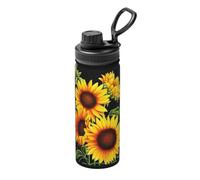Summer Sunflower 18oz (530ml) Sports Water Bottle-Full Wrap Print Design,Double-Wall Vacuum Insulated, Leakproof, Stainless Steel Thermal Flask For Gym Hiking Travel