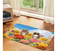 Summer Sunflower Daisy Butterfly Pet Feeding Mat 30x45cm | Absorbent Feeding Mat For Dogs & Cats, Non Slip Rubber Backing, Easy Clean Quick Dry Pet Bowl Mat For Food & Water Bowls