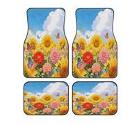 Summer Sunflower Daisy Butterfly Universal Car Floor Mats Set of 4, Full Coverage Automotive Mats Non Slip Polyester Printed Front and Rear Vehicle Interior Protection for Cars Trucks SUVs