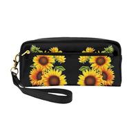 Summer Sunflower Double-Sided Printed Leather Portable Makeup Pouch-Multi-Purpose Cosmetic Bag, Pencil Case and Organizer for Women