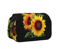 Summer Sunflower Flip-Top Double-Layer Pencil Case,Large Capacity (Holds 50 Pens/Pencis),Full-Print Durable Polyester School Office Supplies