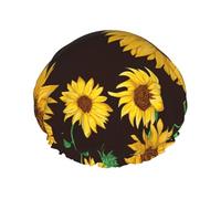 Summer Sunflower Floral Pattern,Shower Cap Nightcap Double Layer Waterproof Elastic Bath Cap Reusable Hair Cap