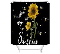 Summer Sunflower Inspiration Quotes Shower Curtain Farmhouse Yellow Sunflower You are my Sunshine Quotes on Black Backdrop Bathroom Home Decor Shower Curtain