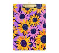 Summer Sunflower Lavender and Yellow A4 Metal Paperwork clipboard Standard Hole for Homework Pediatric Gold 9 x 12 in