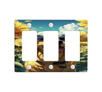 Summer Sunflower Light Switch Cover Plates/Outlet Covers, Bright Yellow Dog with Sunglasses, Thermoplastic Wall Plates, Standard Size 3 Gang Wall Plate