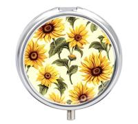 Summer Sunflower Pill Box Round Portable Small Pill Case Waterproof Travel Pill Box Organizer for Pocket Purse and Daily Convenience