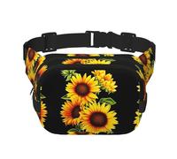 Summer Sunflower Print Men and Women Square Double Layer Waist Bag Workout Crossbody Travel Waist Bag, Black, One Size