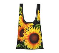 Summer Sunflower Print Reusable, Foldable,Washable Grocery Bags Foldable in A Pouch Eco Tote Shopping Bag,Daily Shopping Loading