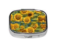 Summer Sunflower Print Square Pill Box,Portable for Pocket Or Purse Pill Organizer Pill Container Holder