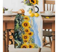 Summer Sunflower Table Runner 13x120 Inches Long Watercolor Yellow Flower Plant Cotton Linen Table Runner Burlap Style for Dinner Table Party Decor Tabletop Decorations