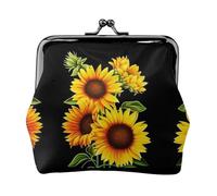 Summer Sunflower Women's Leather Kiss-Lock Coin Purse,Double-Sided Full Print Pattern,Ultra-Fine Fiber Leather,Small Clutch Wallet for Cash,Cards,Coins