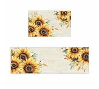 Summer Sunflowers Kitchen Mats Set of 2 American Pastoral Floral Home Decor Vintage Rustic Non-Slip Runner Rug Washable Floor Mat for Sink Laundry Bedroom Bathroom 16"x24"+16"x47"