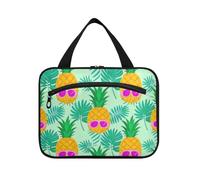 Summer Sunglasses Pineapple Palm Leaf Green Hanging Large Hanging Travel Toiletry Bag with Hook, Designer Accessories Cosmetic Bag for mom Cruises maleta para maquillaje L