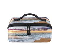 Summer Sunrise Beach Oceans Theme Travel Makeup Bag Portable Waterproof Pouch Open Flat Toiletry Bags Toiletries Cosmetics Traveling Organizer for Women Men