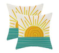 Summer Sunshine Pillow Covers 18x18 Inch Set of 2, Sunset Over Sea Throw Pillowcase Summer Holiday Abstract Sunshine Farmhouse Outdoor Cushion Cover for Sofa Couch Bed Living Room Decor
