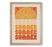 Summer Sunshine Poster Retro Framed Wall Art Print A4 (29.7×21cm) Oak, Wall Decor for Living Room, Bedroom, Office & Home, Ready to Hang, Art Gift
