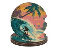 Summer Surf Surfer Surfing Car Coasters for Cup Holders Absorbent Accessories Interior Non-Slip