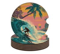 Summer Surf Surfer Surfing Car Coasters for Cup Holders Absorbent Accessories Interior Non-Slip