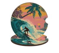 Summer Surf Surfer Surfing Car Coasters for Cup Holders Absorbent Accessories Interior Non-Slip