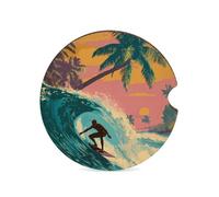 Summer Surf Surfer Surfing Car Coasters for Cup Holders Absorbent Accessories Interior Non-Slip