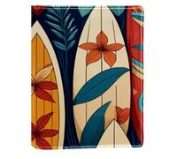 Summer Surfboard Pattern Replaceable Book Cover, Reusable PU Leather Book Protector, Suitable for 148x210 mm Notebooks