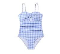 Summer Swimsuit Skintight Bodysuit Bikini for Girl 2024 New Girls' Swimwear Swimsuit Children's Blue Plaid Bikini Toddler Plain Swimsuit