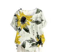 Summer T-Shirt for Women UK 2025 Fashion Short Sleeve Crew Neck Tops Casual Lightweight Button Floral Butterfly Cat Print Blouse Dressy Comfy Loose Fit Shirts Going Out Tee