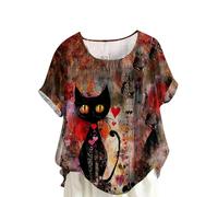 Summer T-Shirt for Women UK 2025 Fashion Short Sleeve Crew Neck Tops Casual Lightweight Button Floral Butterfly Cat Print Blouse Dressy Comfy Loose Fit Shirts Going Out Tee