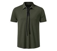 Summer T Shirt Tops for Men Fashion Pants Men's Spring and Summer Leisure Travel Cotton HempS Retro Lapel Suspender T Shirt Short Sleeve Top Mens Shirts (Green, L)