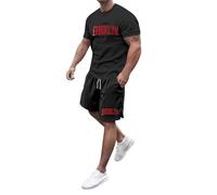 Summer T-Shirt with Shorts Set,Arched Style Style with Black Text T-Shirt