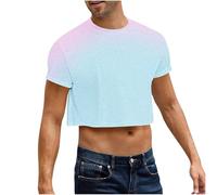 Summer T Shirts for Men UK Clearance Strawberry Gradient Printed Crop Tops Short Sleeve T-Shirt Cute Cropped Tee Shirts Slim Fit Round Neck Casual Tops Mens Tshirts S-XXL