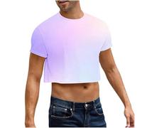 Summer T Shirts for Men UK Sale Clearance Strawberry Gradient Printed Crop Tops Short Sleeve T-Shirt Cute Cropped Tee Shirts Slim Fit Round Neck Casual Tops Mens Tshirts S-XXL