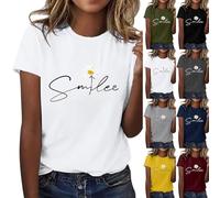 Summer T Shirts for Women Cotton Short Sleeve Letter Print Tops Eleagnt Trendy Soft Baggy Tops for Women UK 80s T Shirts Cotton Crew Neck Plus Size Basic Solid Color Tee Blouse (White, L)