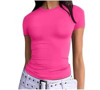 Summer T Shirts for Women UK 2025 Fashion Short Sleeve Slim Fit Tops Ladies Sexy Solid Color Crewneck Blouse Dressy Casual Lightweight Breathable T-Shirt Comfy Going Out Tee