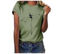 Summer T-Shirts for Women UK Dragonfly Prints Leisure Tee Shirts Round Neck Shorts Sleeve Ladies T-Shirt Multi Color Comfortable Tee Tops Daily Loose-fit Basic Women's T Shirt