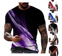Summer T Shirts Men UK Clearance 3D Printed Shirt Short Sleeve Tee Crewneck Sweatshirt Casual Pullover Slim-fit Tee Shirts Stretch T Shirt Gym Tops Golf Tees Fashion T-Shirt S-3XL