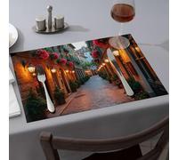 Summer Table Runner A Charming Cobblestone Street Lined With Historic Buildings Dining Place Mats Decorative Plates Kitchen And Dining(4PCS)